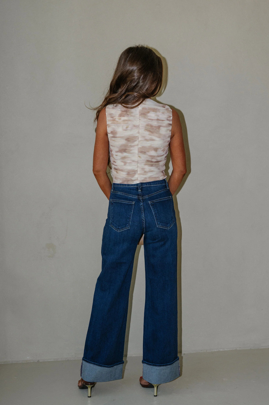 Cuffed Palazzo Jeans-Dark Wash