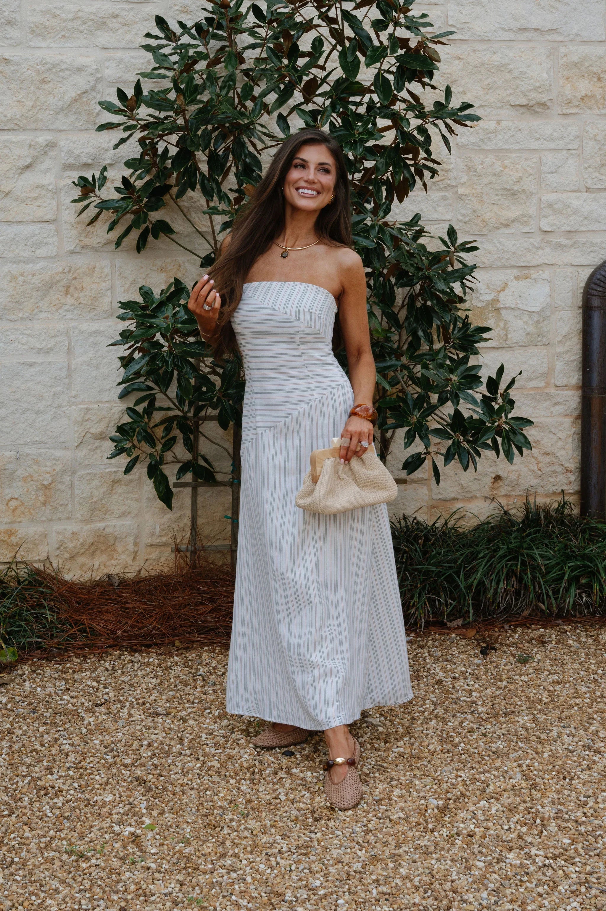 Stripes Strapless Maxi Dress-Multi