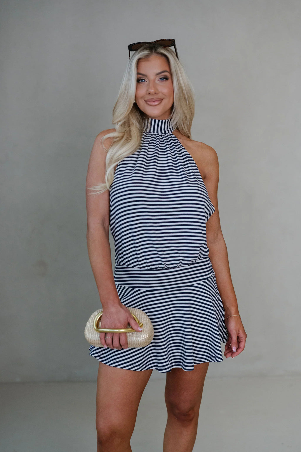 Margot Halter Backless Mini Dress-Navy