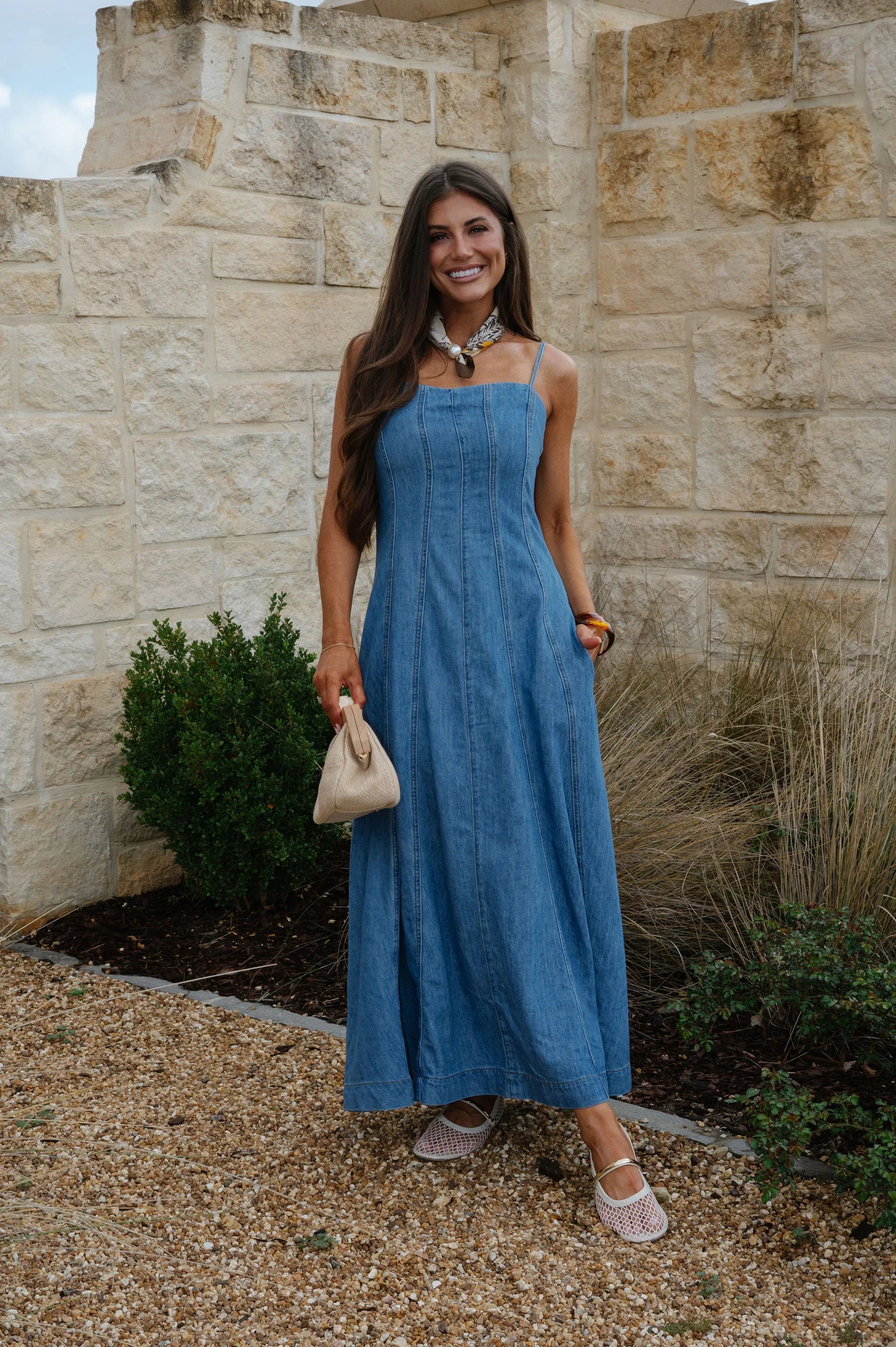 Parker Paneled Maxi Dress-Washed Denim