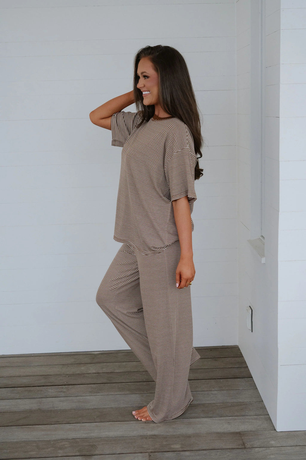 Garrison Striped Pants Set-Brown