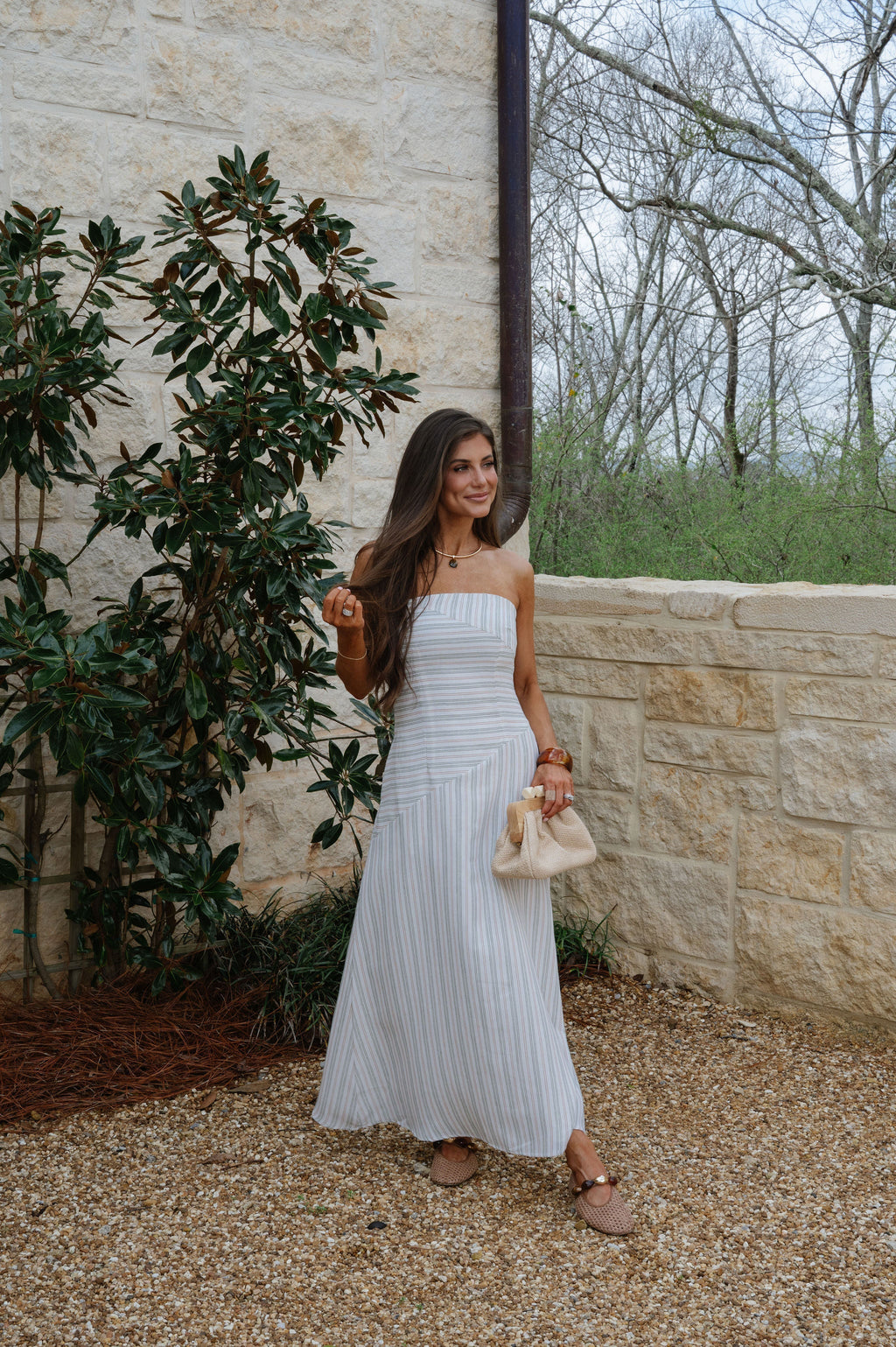 Stripes Strapless Maxi Dress-Multi