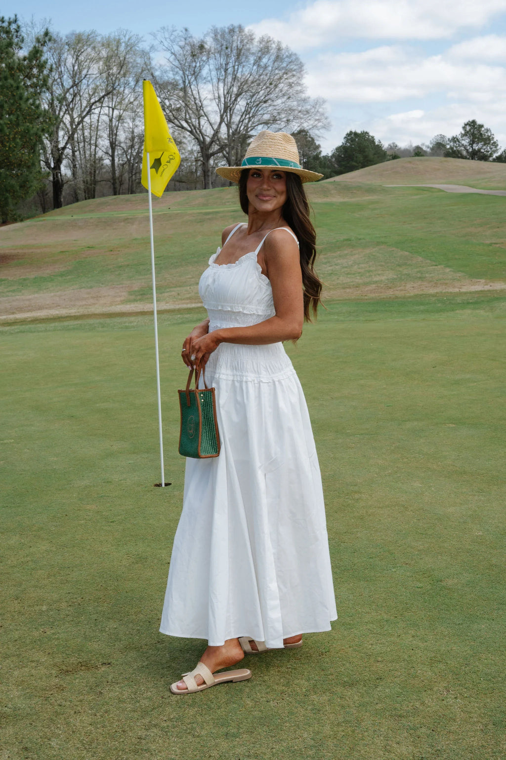 Smocked Maxi Dress-White