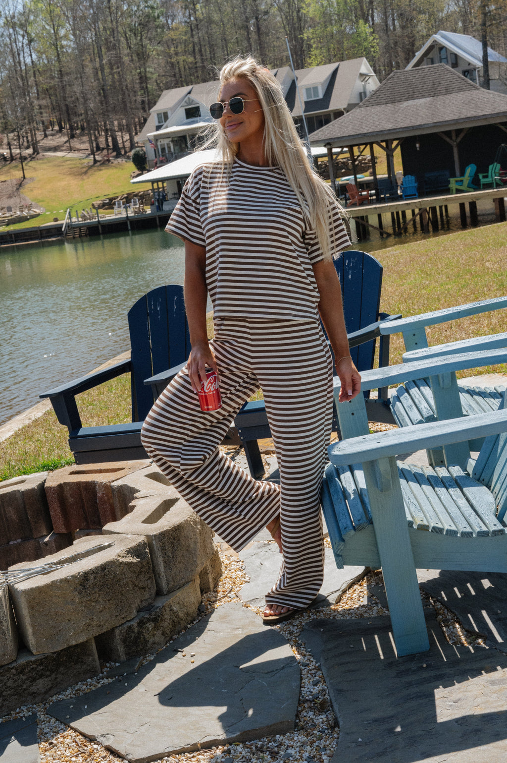 Sam Striped Pants Set-Brown