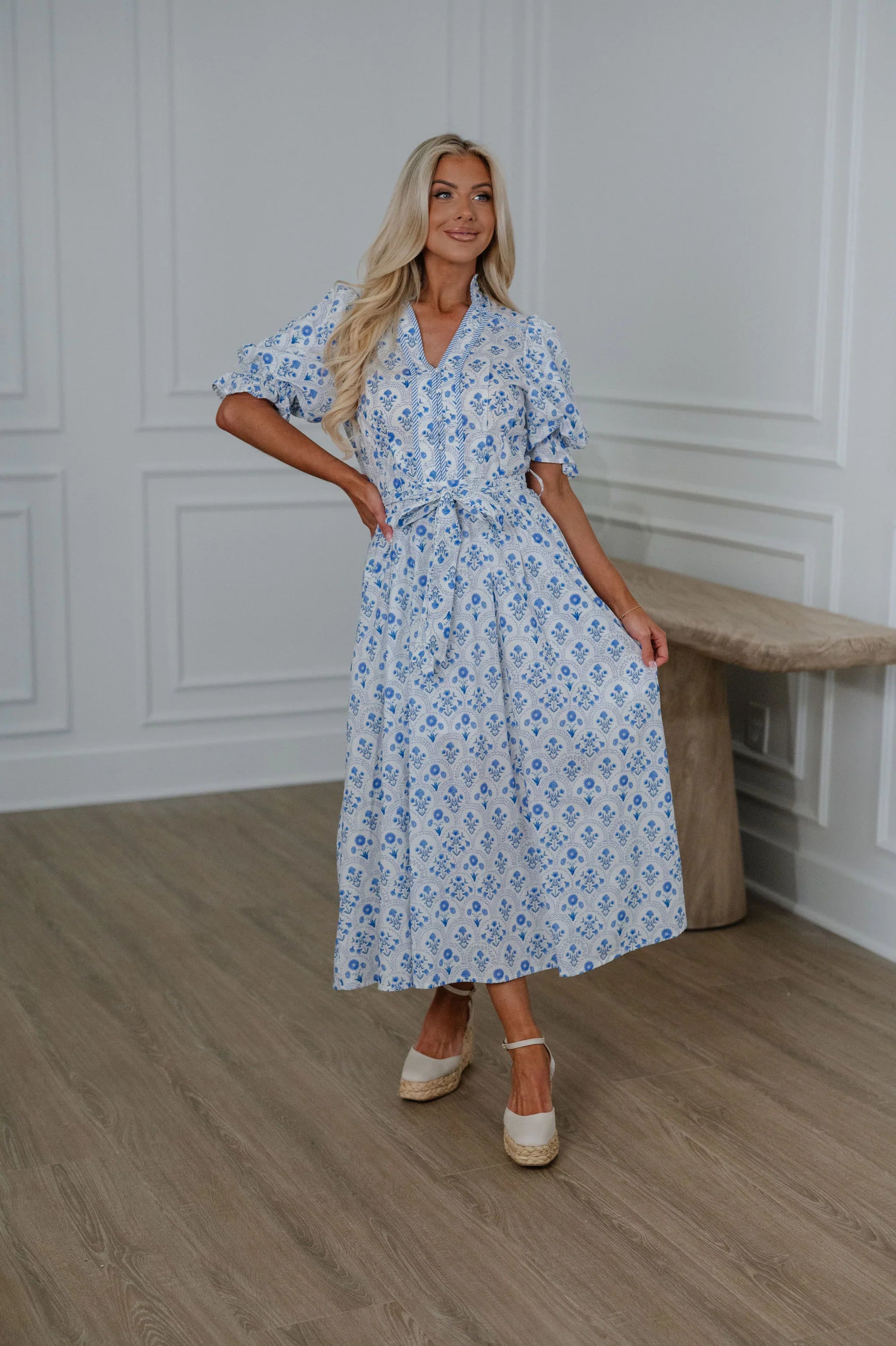 Walker Midi Dress-Blue