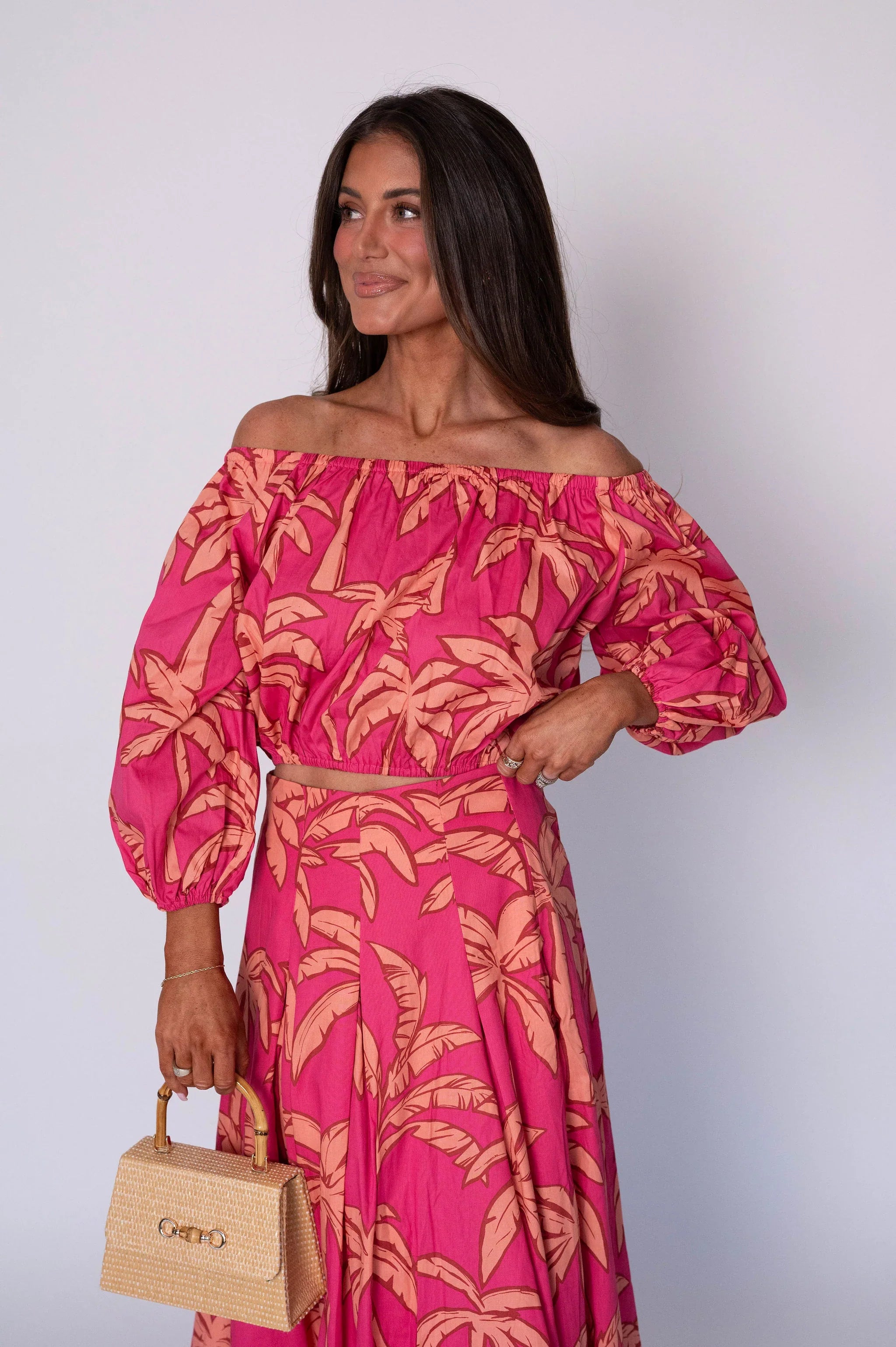 Kailani OTS Floral Skirt Set-Pink