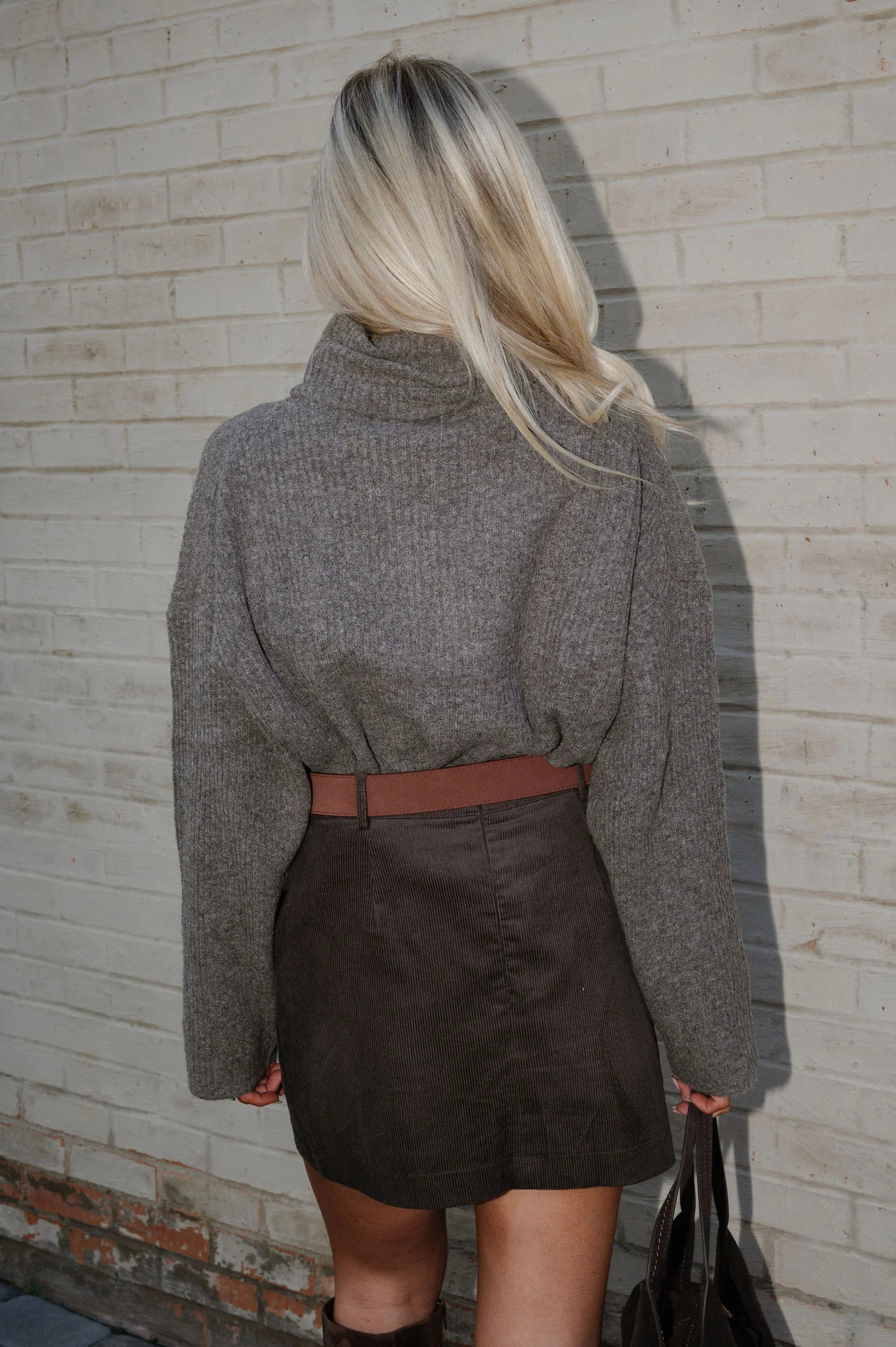 Lasso Corduroy Mini Skirt-Dark Brown