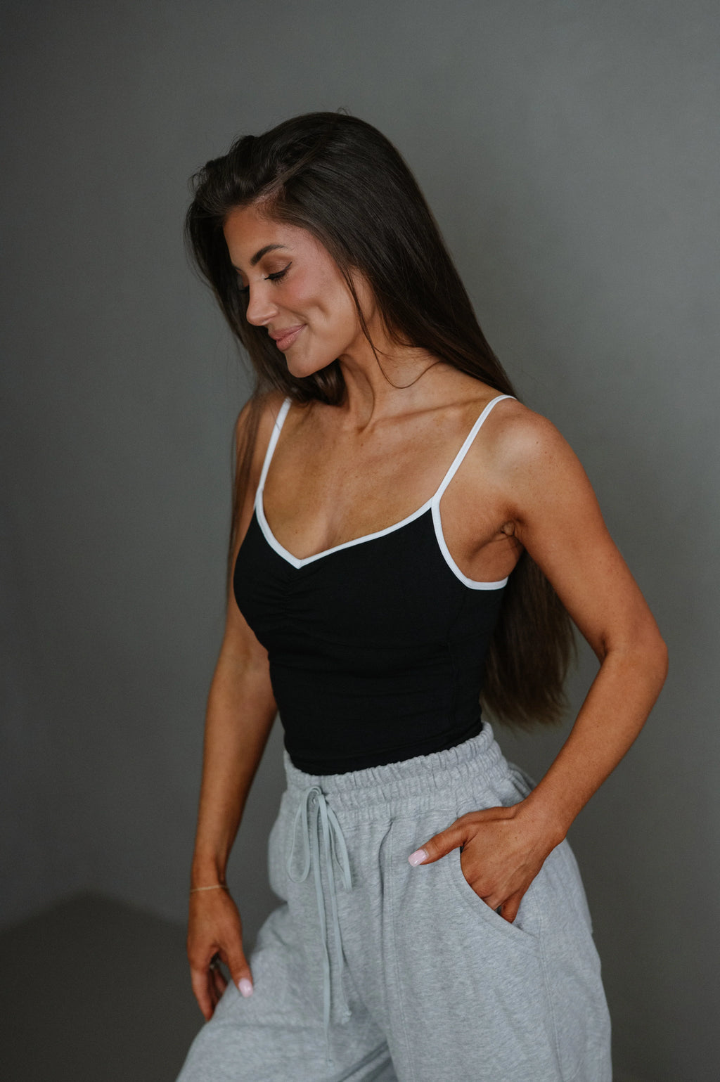 Brooklyn Contrast-Trim Top-Black/White