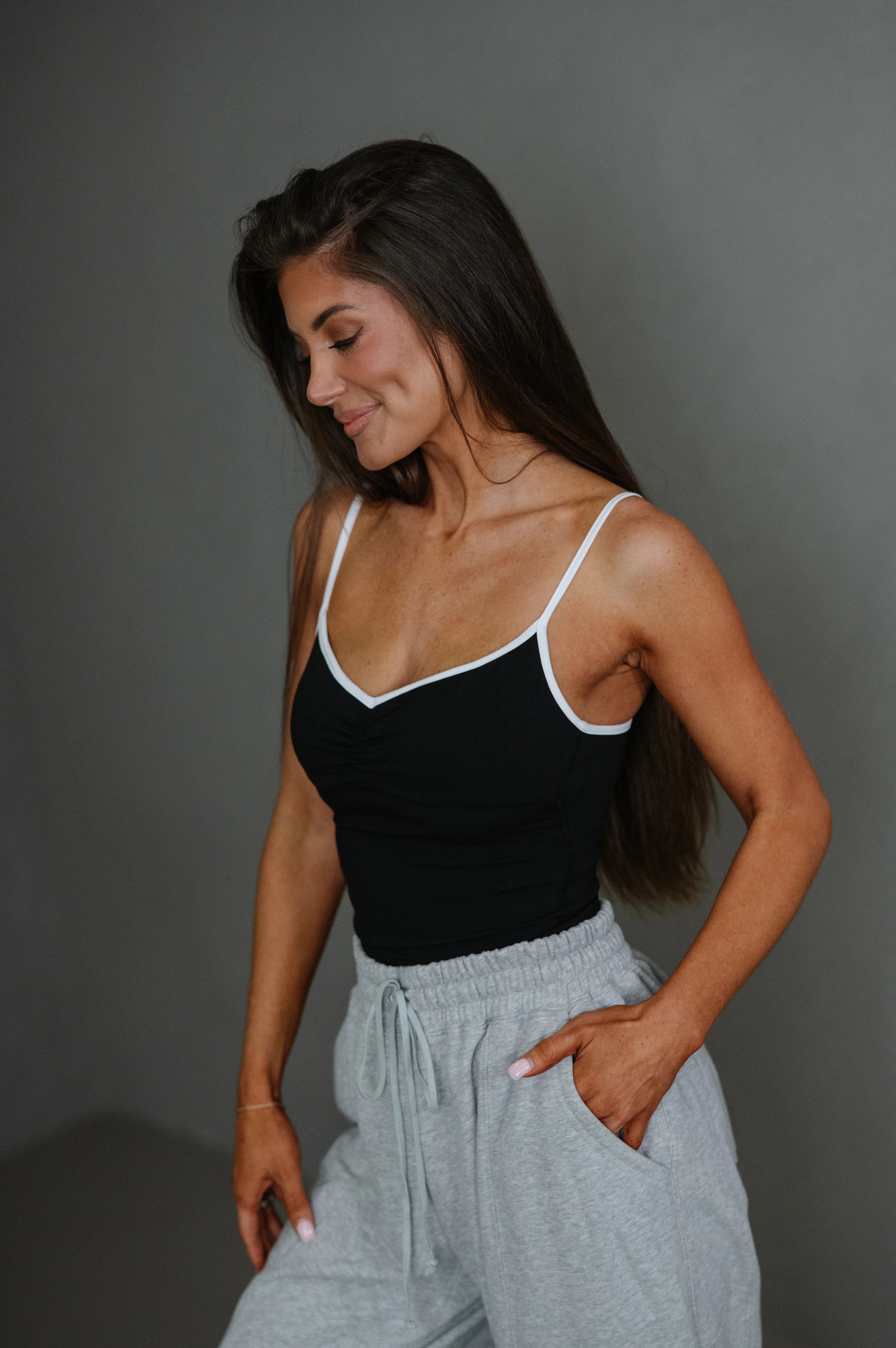 Brooklyn Contrast-Trim Top-Black/White