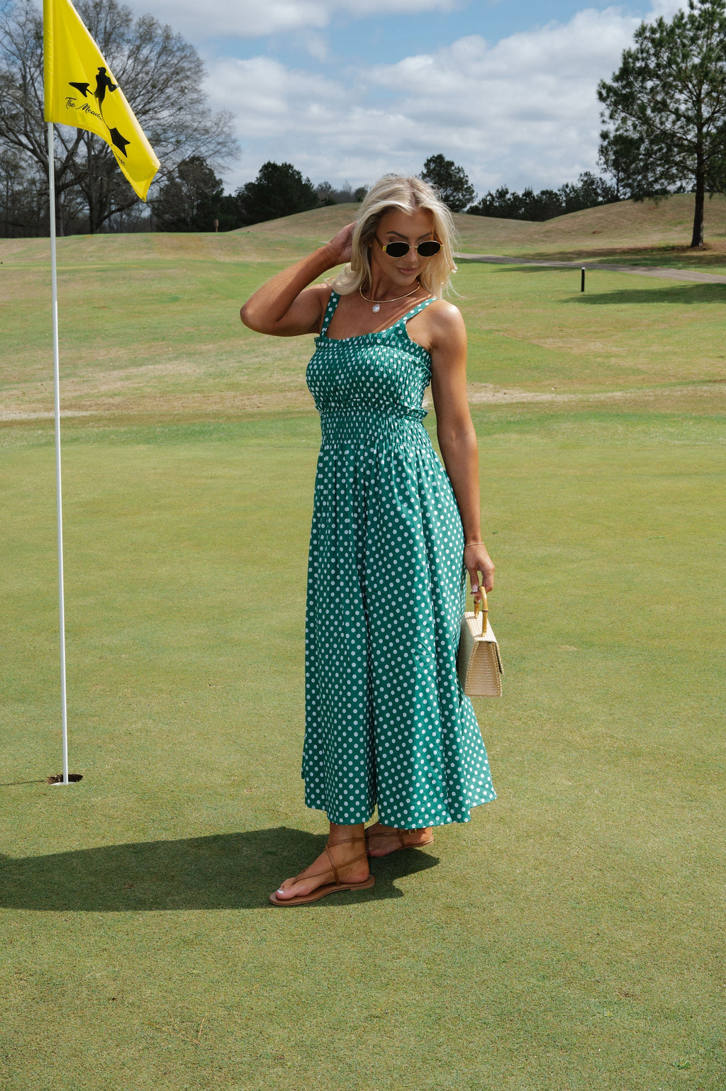 Carrie Polka Dot Midi Dress-Kelly Green
