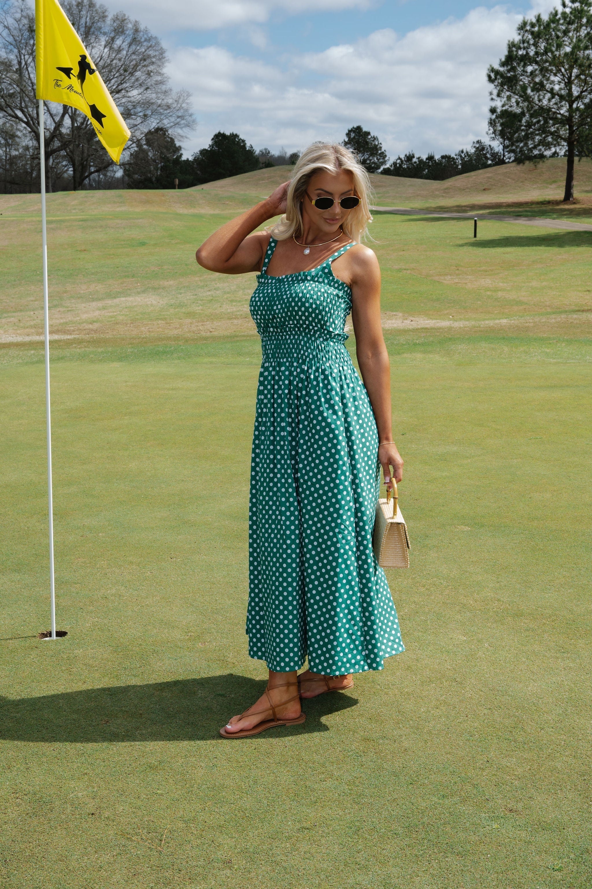 Carrie Polka Dot Midi Dress-Kelly Green
