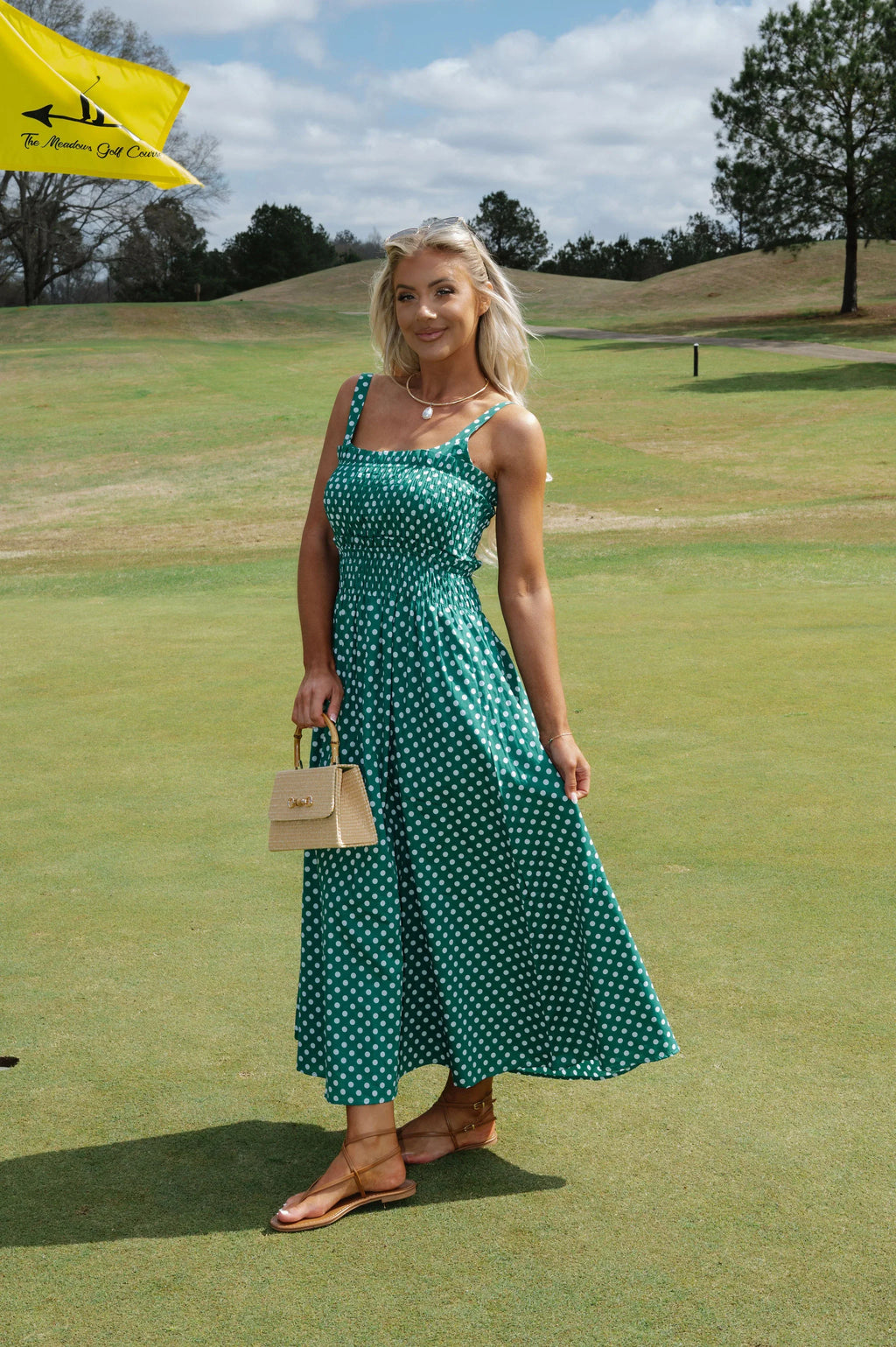 Carrie Polka Dot Midi Dress-Kelly Green