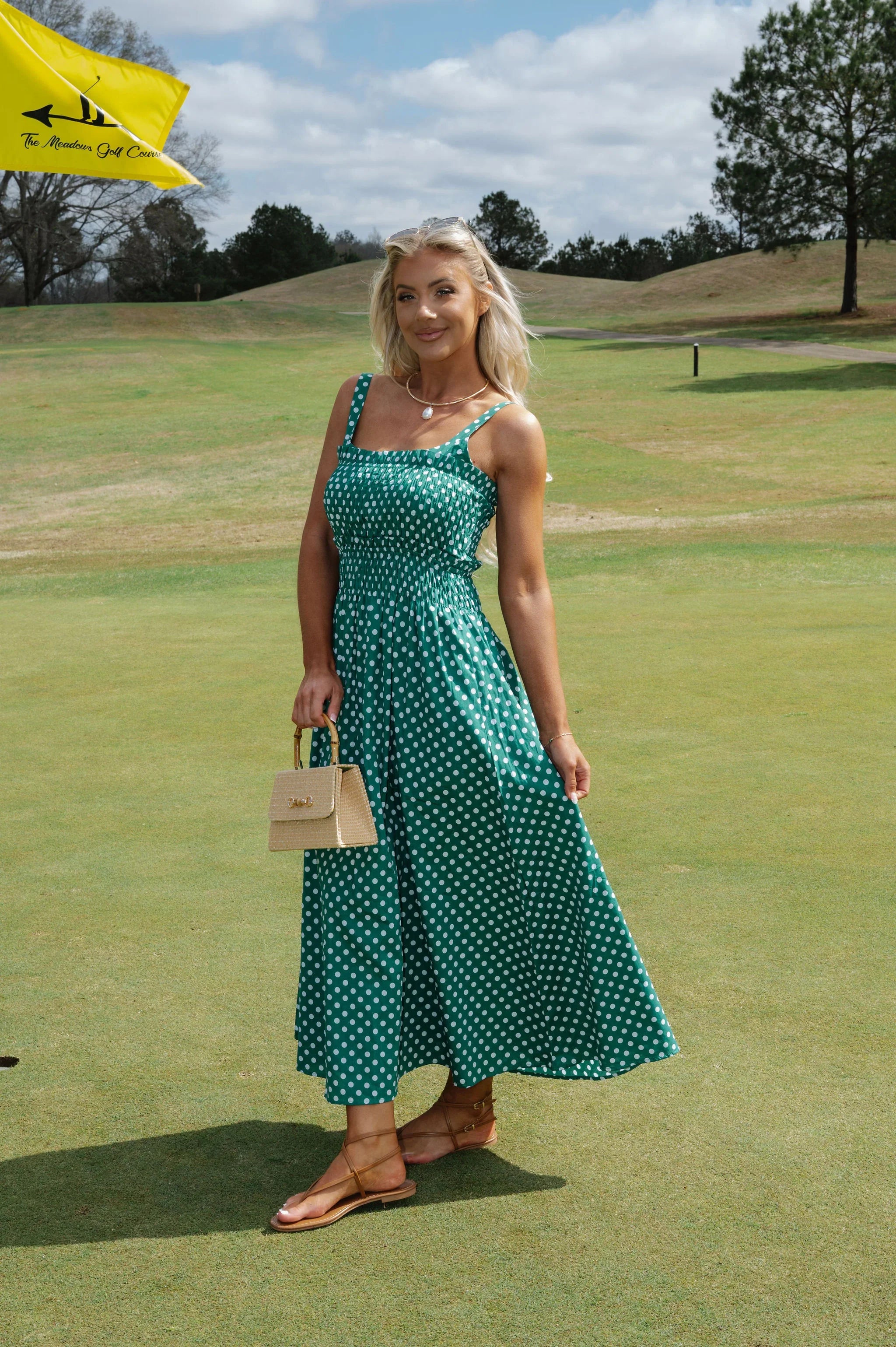 Carrie Polka Dot Midi Dress-Kelly Green