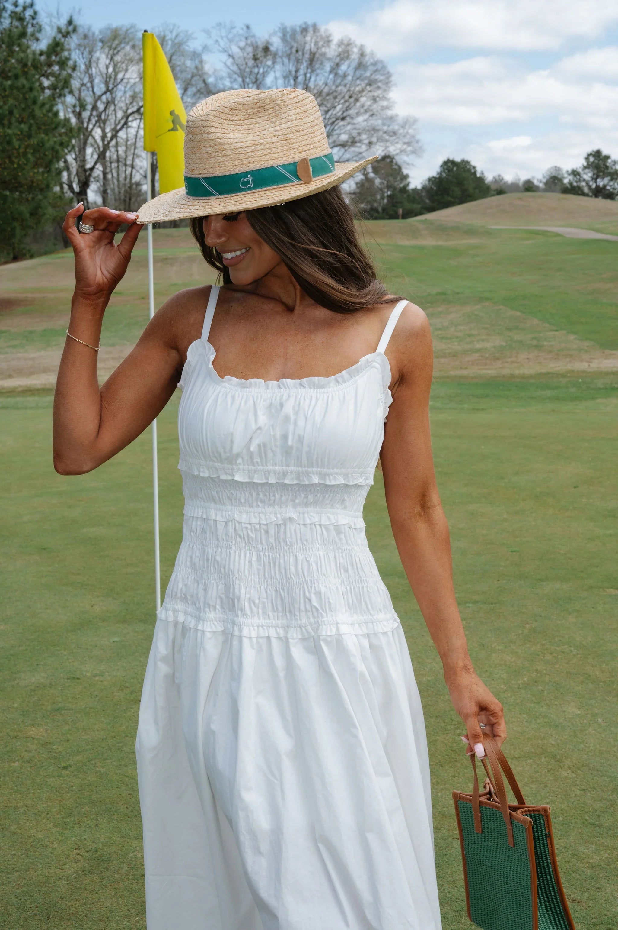 Smocked Maxi Dress-White