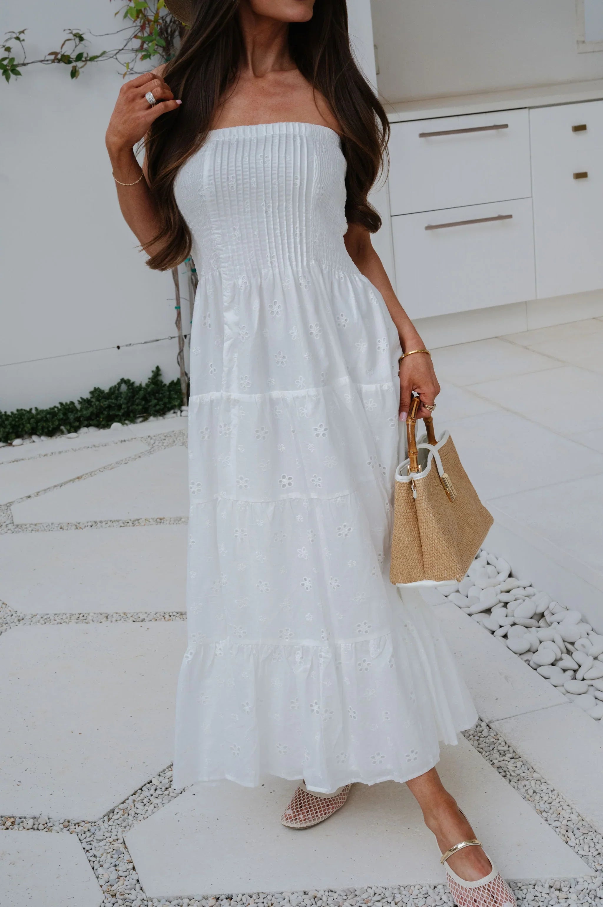 Emory Eyelet Strapless Maxi Dress-Off White