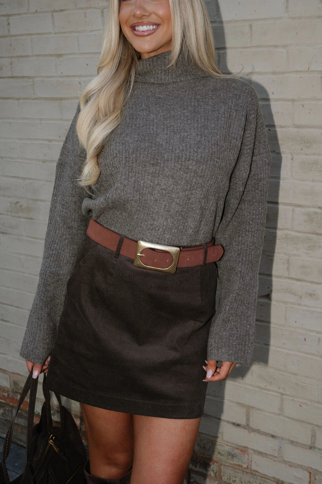 Lasso Corduroy Mini Skirt-Dark Brown